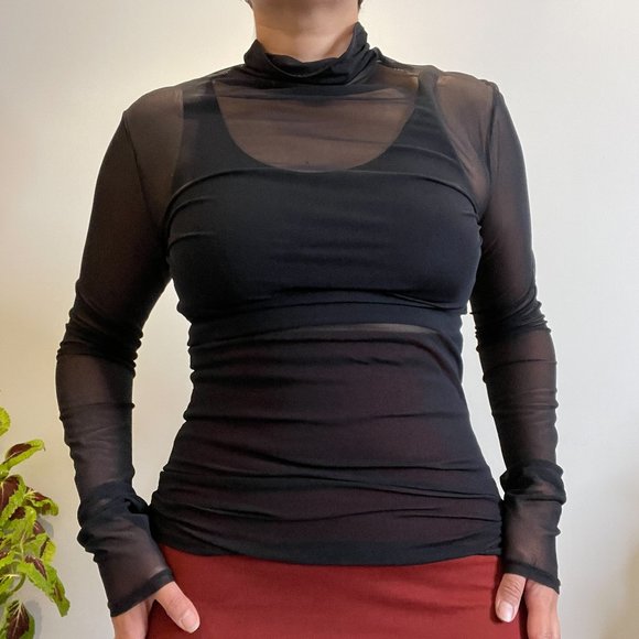 Sarah Pacini Sheer Mock Neck Long Sleeve -S- - Picture 3 of 7